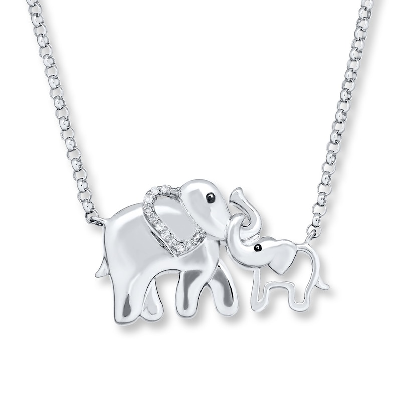 Main Image 1 of Elephant Necklace Diamond Accents Sterling Silver