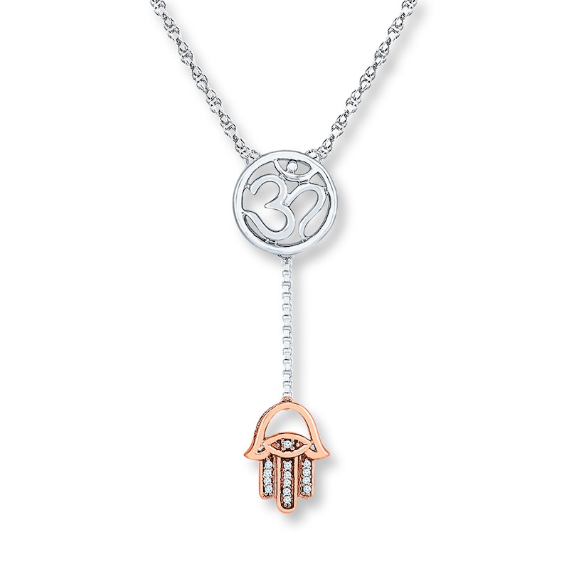 Main Image 1 of Hamsa Necklace 1/20 ct tw Diamonds Sterling Silver & 10K Rose Gold