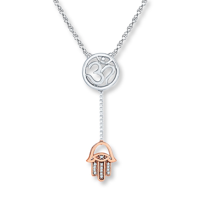 Hamsa Necklace 1/20 ct tw Diamonds Sterling Silver & 10K Rose Gold