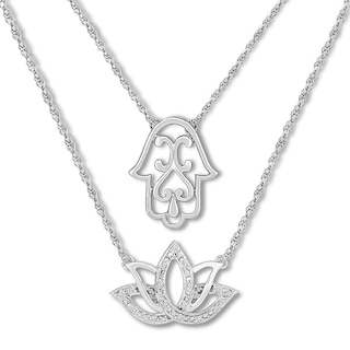 Hamsa & Lotus Necklace 1/20 ct tw Diamonds Sterling Silver | Kay