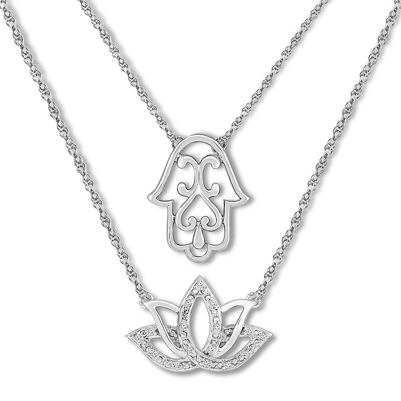 Hamsa & Lotus Necklace 1/20 ct tw Diamonds Sterling Silver