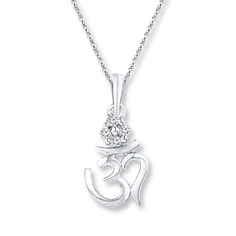 Diamond Om Necklace 1/20 ct tw Round-cut Sterling Silver