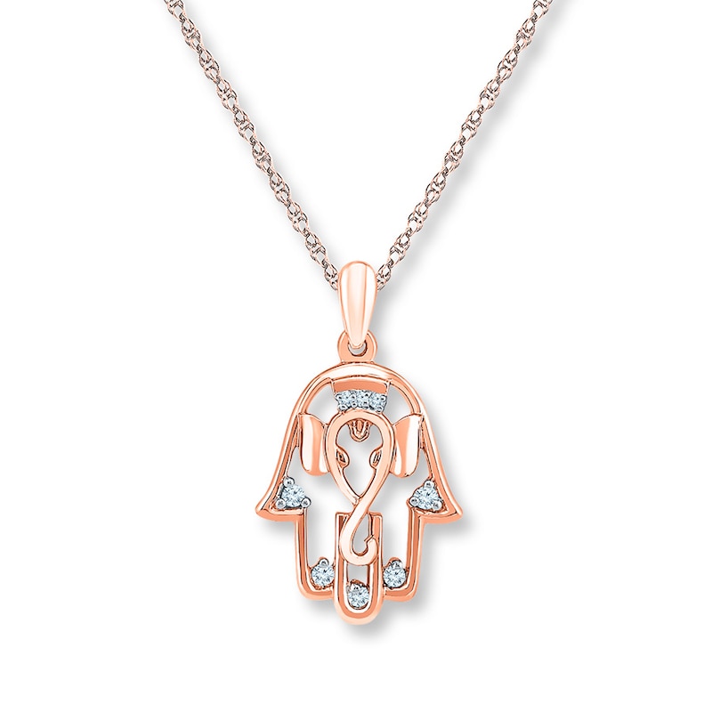 Main Image 1 of Diamond Hamsa Necklace 1/15 ct tw Round-cut 10K Rose Gold