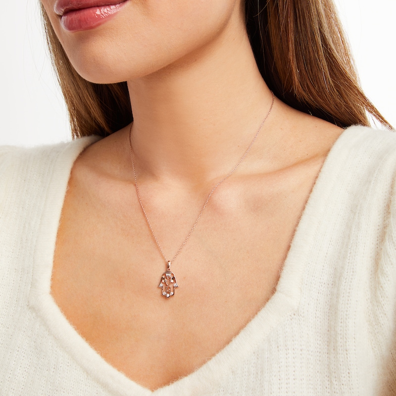 Main Image 2 of Diamond Hamsa Necklace 1/15 ct tw Round-cut 10K Rose Gold