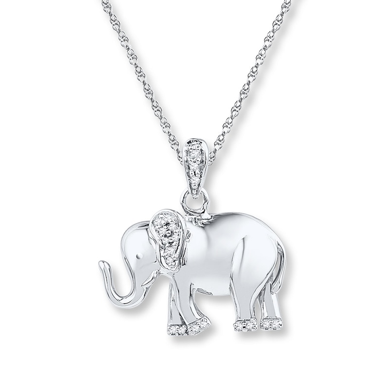 Sterling Silver CZ Studded Three Elephant Pendant Necklace 