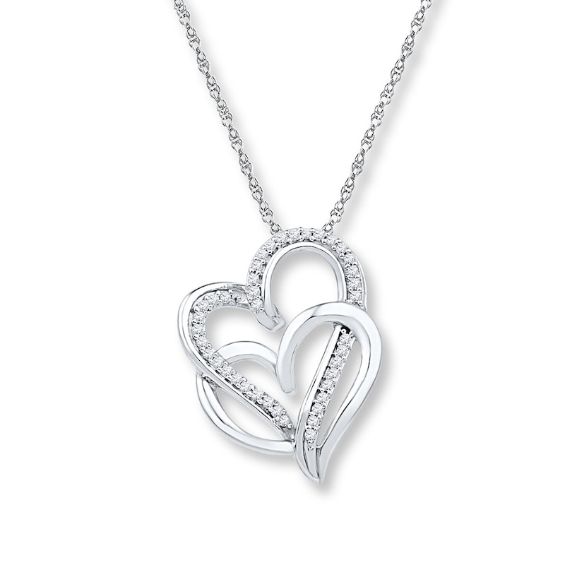 Diamond Heart Necklace 1/6 ct tw Round-cut 10K White Gold