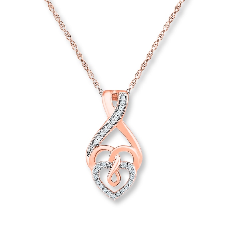 Main Image 1 of Heart Necklace 1/15 ct tw Diamonds 10K Rose Gold