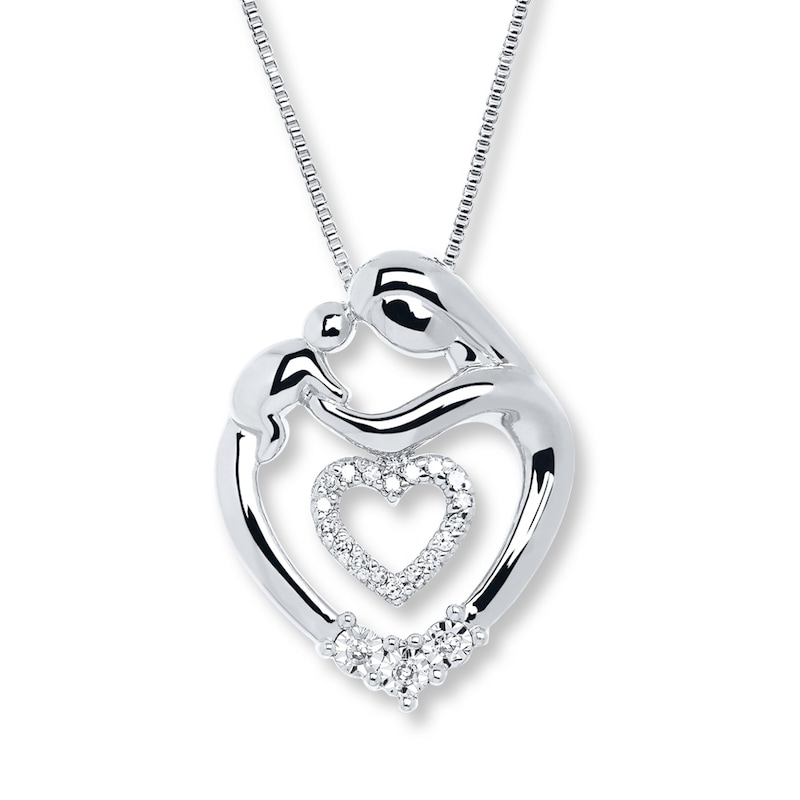 Main Image 1 of Mom Heart Necklace 1/15 ctw Diamonds Sterling Silver Necklace