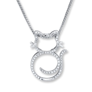 Cat Necklace Diamond Accents Sterling Silver