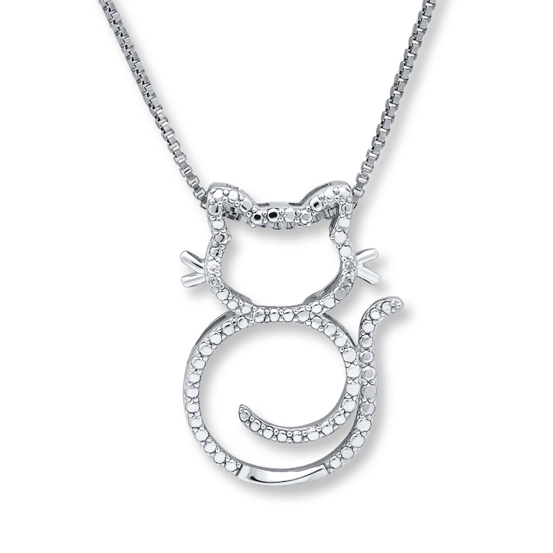 Cat Necklace Diamond Accents Sterling Silver