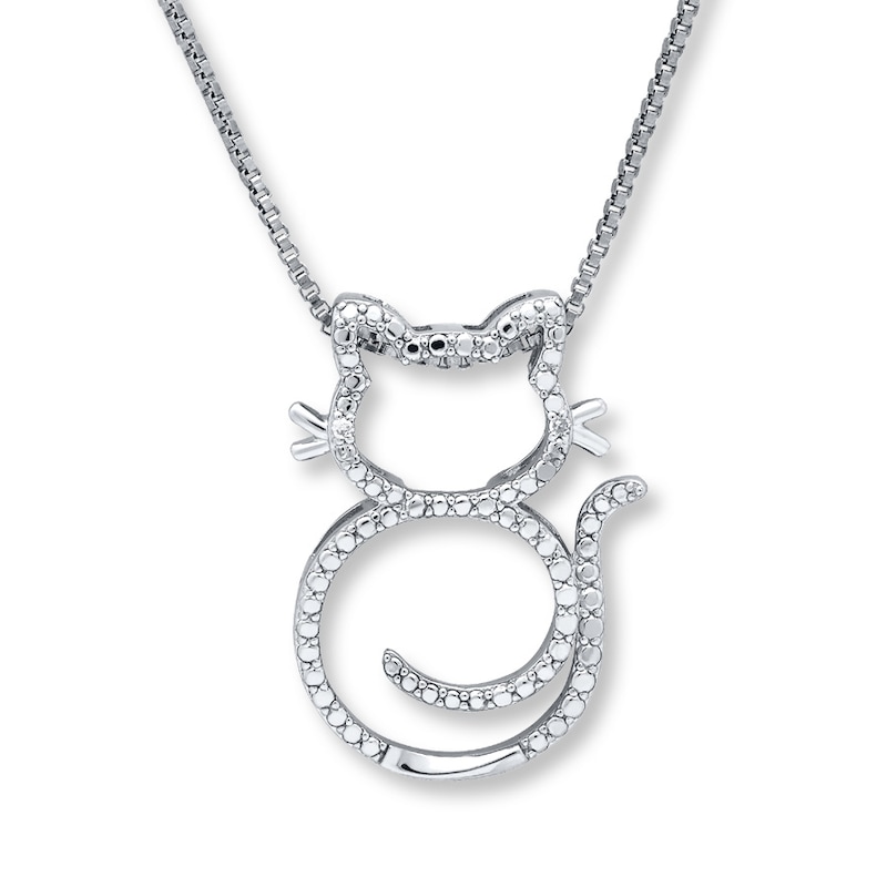 Main Image 1 of Cat Necklace Diamond Accents Sterling Silver