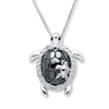 Thumbnail Image 0 of Turtle Necklace Black & White Diamonds Sterling Silver