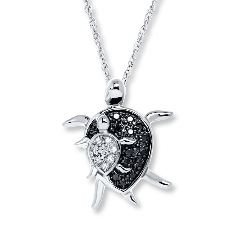 Turtle Necklace 1/10 ct tw Diamonds 10K White Gold 18"