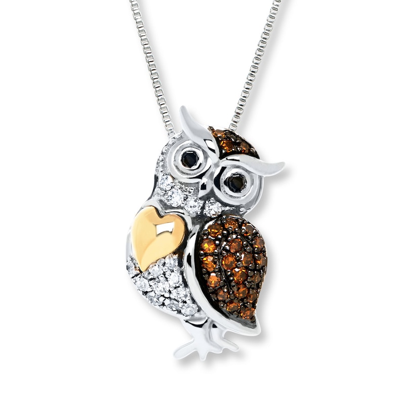 Main Image 1 of Owl Diamond Necklace 1/6 Carat tw Sterling Silver & 10K Yellow Gold 18&quot;