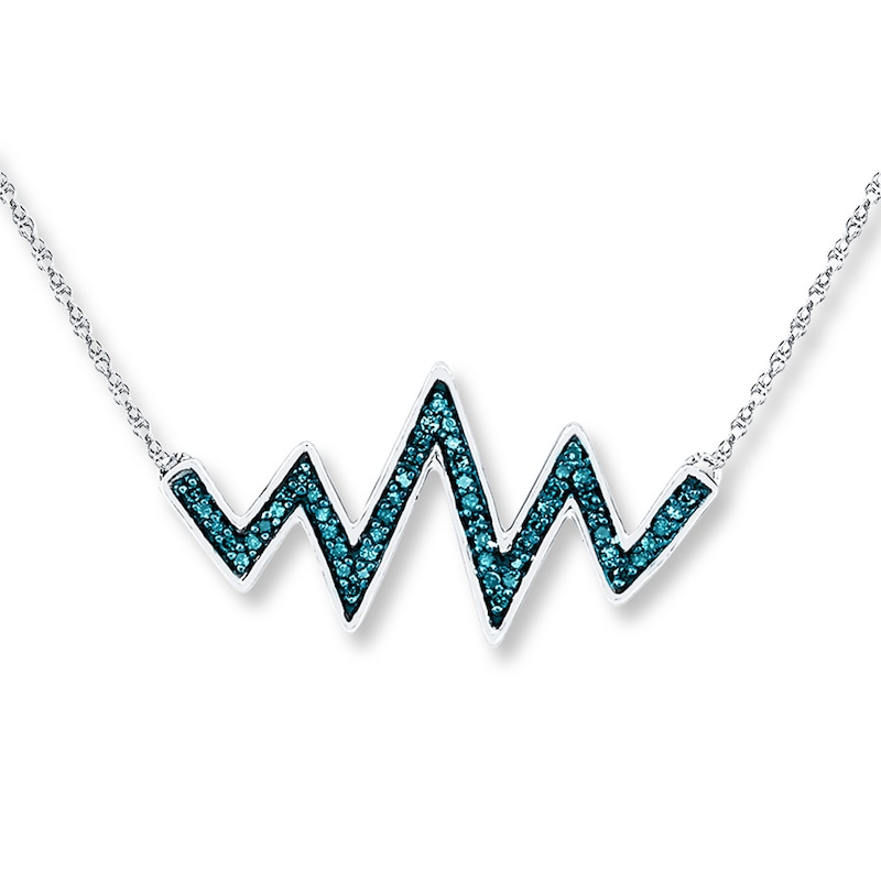 Main Image 1 of Heartbeat Necklace 1/6 ct tw Blue Diamonds Sterling Silver