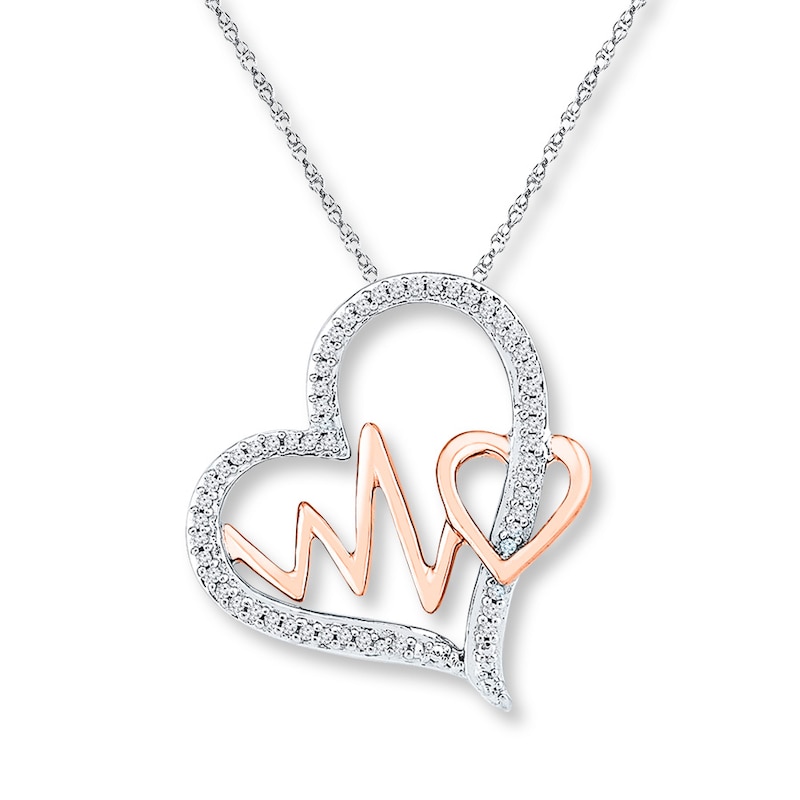 Main Image 1 of Heartbeat Necklace 1/6 ct tw Diamonds Sterling Silver & 10K Rose Gold