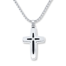 Men's Cross Necklace Diamond Accent Stainless Steel & Resin