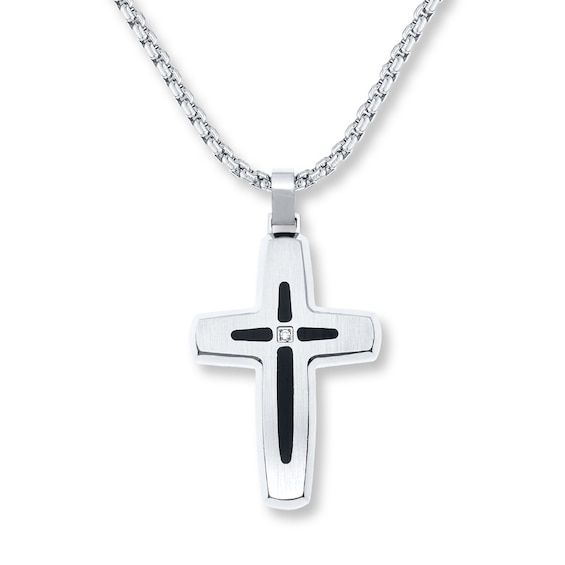 Men's Cross Necklace Diamond Accent Stainless Steel & Resin