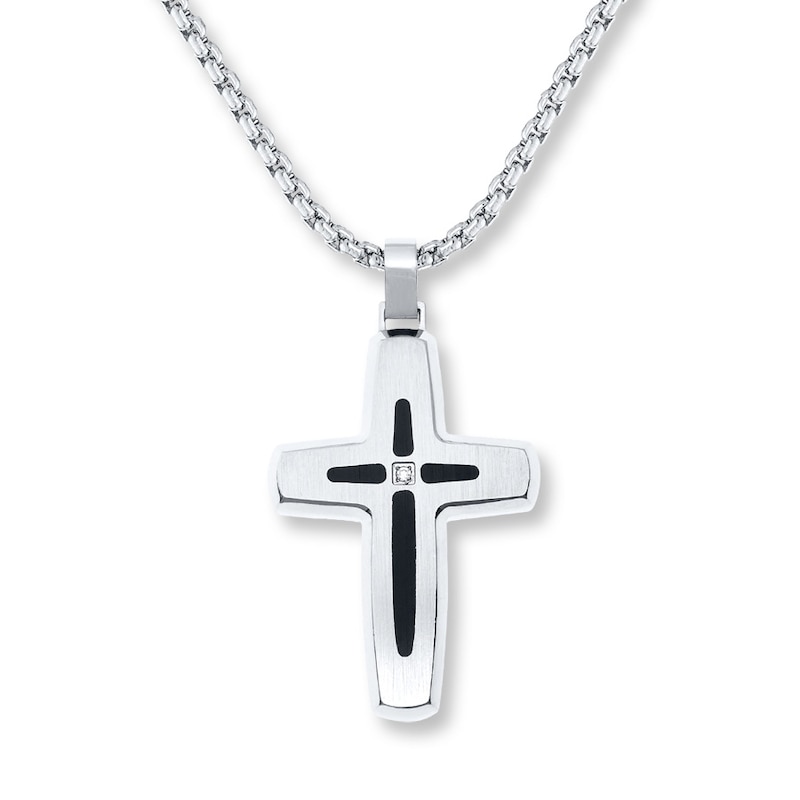 Main Image 1 of Men's Cross Necklace Diamond Accent Stainless Steel & Resin
