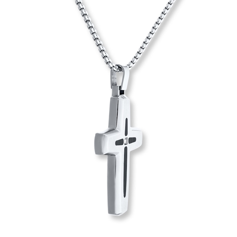 Main Image 2 of Men's Cross Necklace Diamond Accent Stainless Steel & Resin