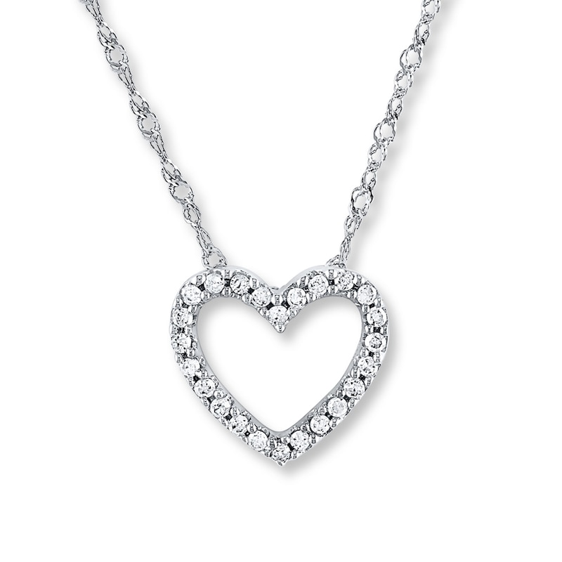 Main Image 1 of Diamond Heart Necklace 1/10 ct tw Round-cut 14K White Gold