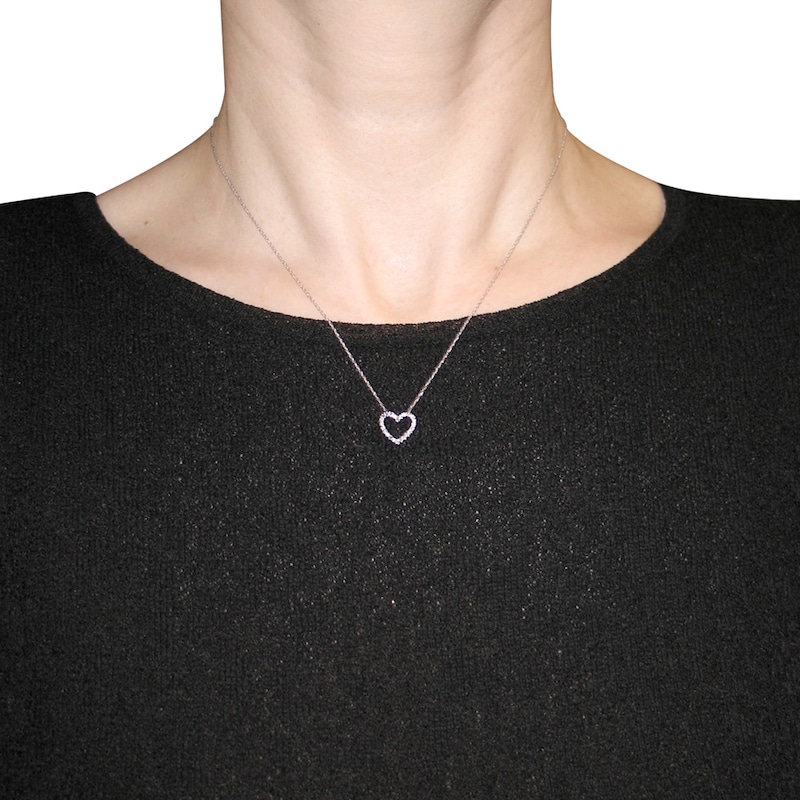 Main Image 2 of Diamond Heart Necklace 1/10 ct tw Round-cut 14K White Gold