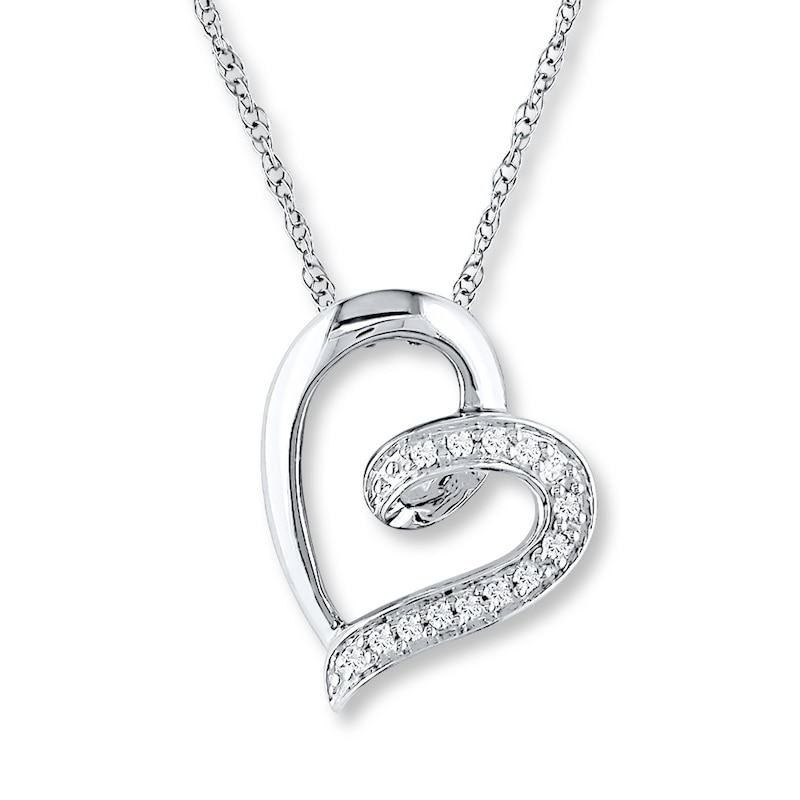 Diamond Heart Necklace 1/20 ct tw Round-cut 10K White Gold