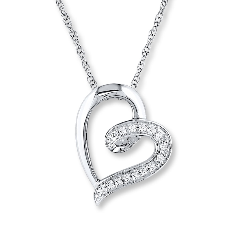 Main Image 1 of Diamond Heart Necklace 1/20 ct tw Round-cut 10K White Gold