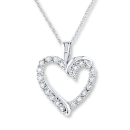 Diamond Heart Necklace 1/10 ct tw Round-cut 10K White Gold