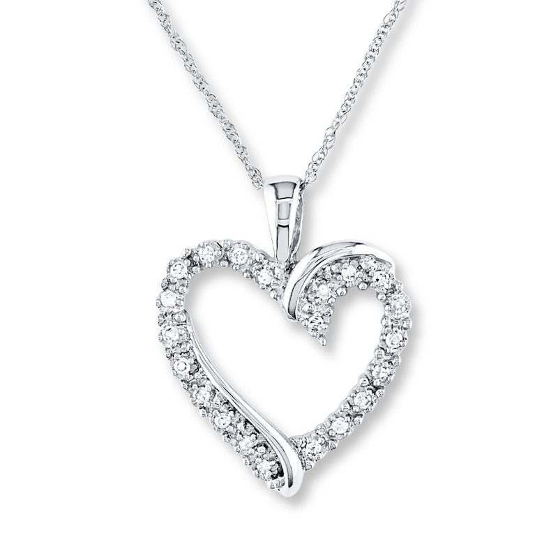 Main Image 1 of Diamond Heart Necklace 1/10 ct tw Round-cut 10K White Gold