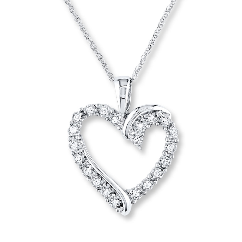 Diamond Heart Necklace 1/10 ct tw Round-cut 10K White Gold