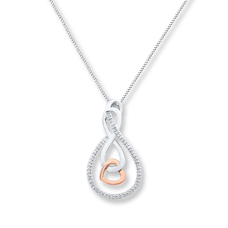 Infinity Necklace 1/8 ct tw Diamonds Sterling Silver & 10K Rose Gold