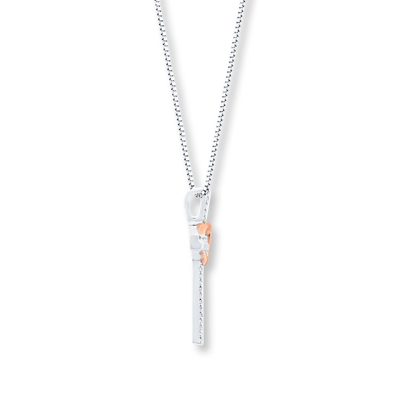 Cross Necklace 1/10 ct tw Diamonds Sterling Silver & 10K Rose Gold