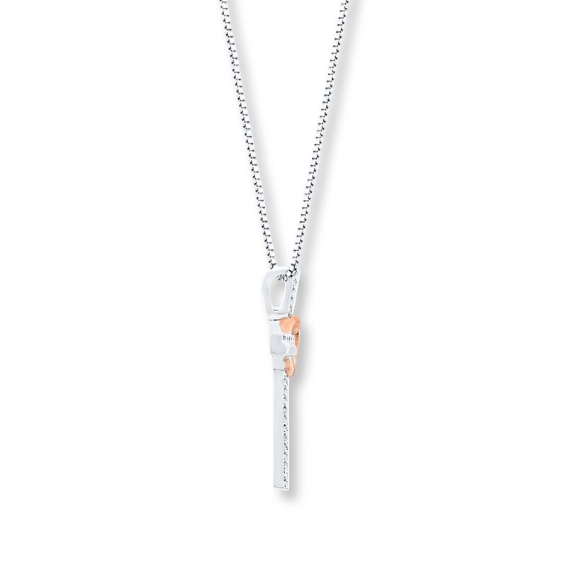 Cross Necklace 1/10 ct tw Diamonds Sterling Silver & 10K Rose Gold