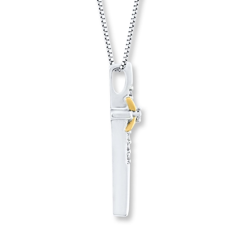 Main Image 2 of Cross Necklace 1/8 ct tw Diamonds Sterling Silver & 10K Yellow Gold