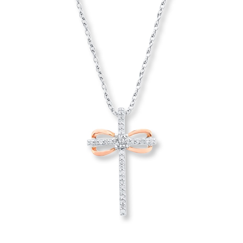 Main Image 1 of Cross Necklace 1/10 ct tw Diamonds 10K Two-Tone Gold