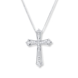 Diamond Cross Necklace 1/6 ct tw Round-cut 10K White Gold
