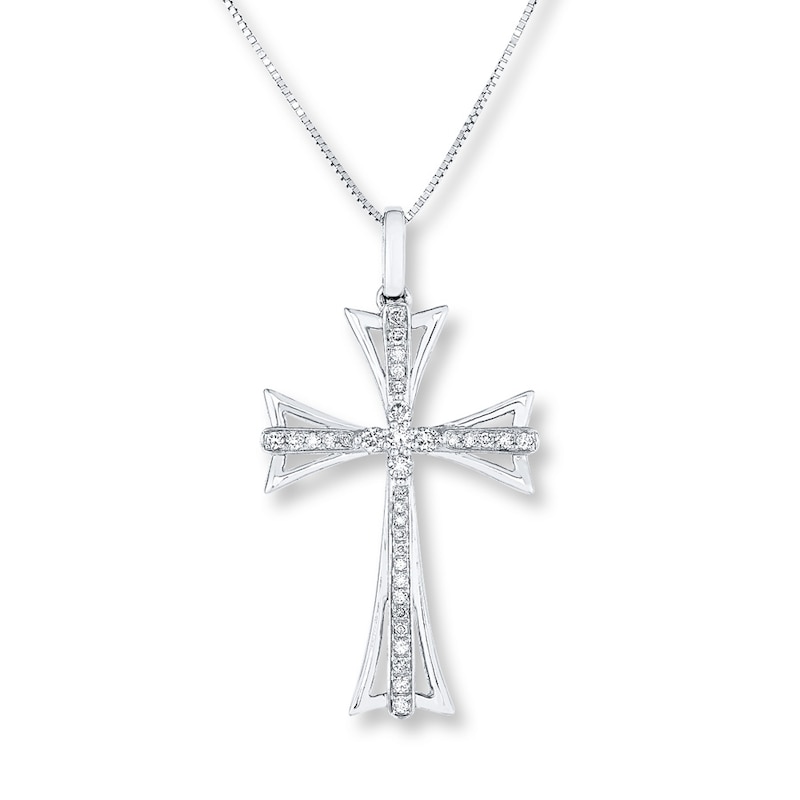 Diamond Cross Necklace 1/5 ct tw Round-cut 10K White Gold