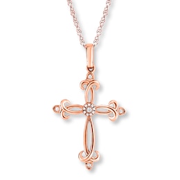 Cross Necklace 1/15 ct tw Diamonds 10K Rose Gold