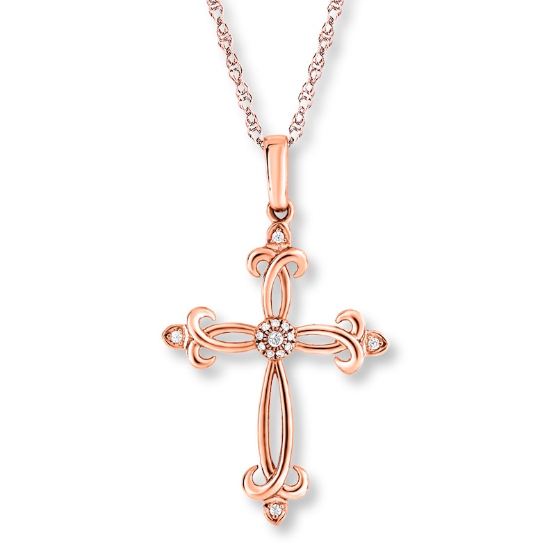 Main Image 1 of Cross Necklace 1/15 ct tw Diamonds 10K Rose Gold