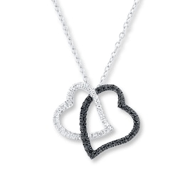 Double Heart Necklace 1/4 ct tw Diamonds 10K White Gold