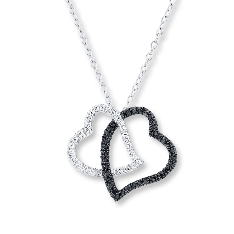 Double Heart Necklace 1/4 ct tw Diamonds 10K White Gold