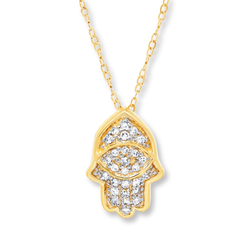Hamsa Necklace 1/10 ct tw Diamonds 14K Yellow Gold