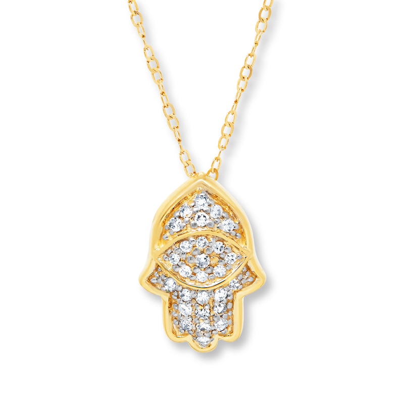 Main Image 1 of Hamsa Necklace 1/10 ct tw Diamonds 14K Yellow Gold