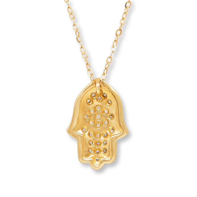 Main Image 4 of Hamsa Necklace 1/10 ct tw Diamonds 14K Yellow Gold