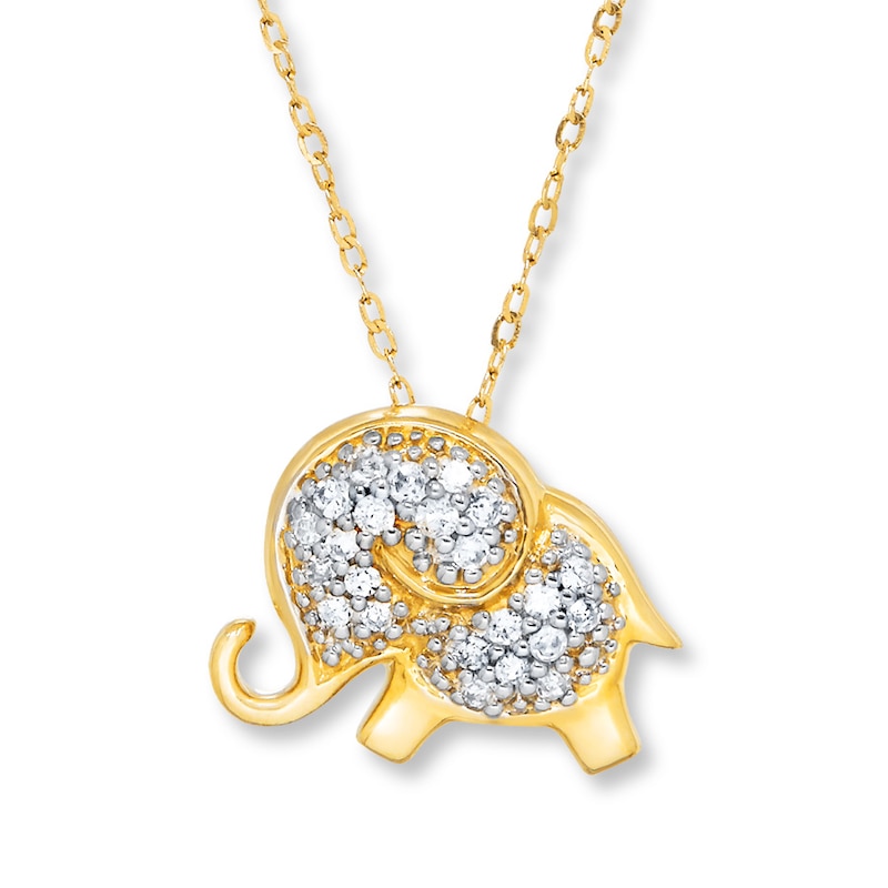 Main Image 1 of Elephant Necklace 1/10 ct tw Diamonds 14K Yellow Gold