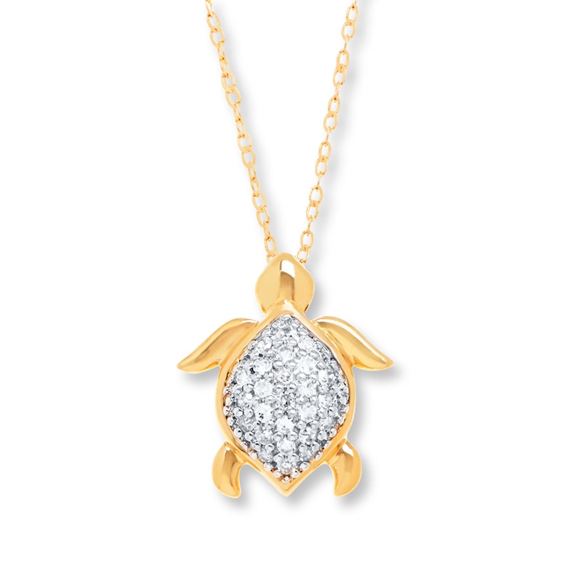 Turtle Necklace 1/10 ct tw Diamonds 14K Yellow Gold