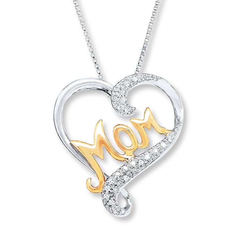 Main Image 1 of Mom Necklace 1/20 ct tw Diamonds Sterling Silver & 10K Yellow Gold