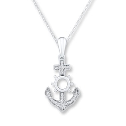 Anchor Necklace 1/20 ct tw Diamonds Sterling Silver