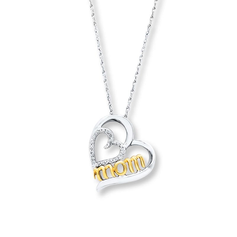 10k White Gold Heart Mom Necklace